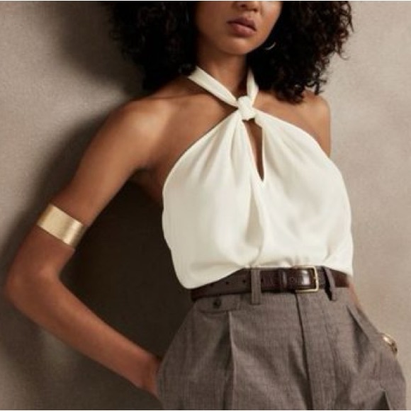 Banana Republic Factory Tops - NWT Banana Republic White Tie Neck Open Back Silky Halter Top Snow Day Size XS